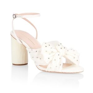 Loeffler Randall Camellia Pleated Knot High-Heel Sandals, Ivory (not pure white)